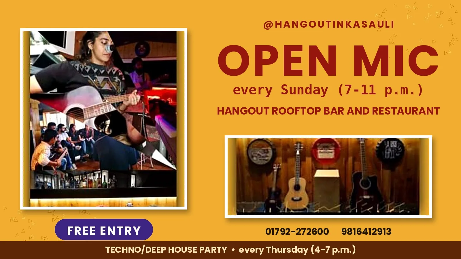 Open mic in Kasauli every Sunday 7-11 pm at Hangout Rooftop Bar and Restaurant
